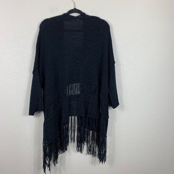 Easel Women’s Black Boho Fringe Whimsigoth Open Cardigan Size S/M - Picture 7 of 7